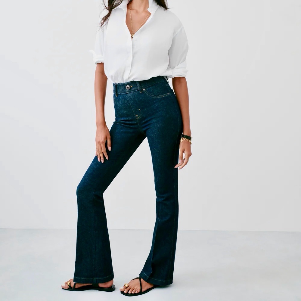 SPANX SPANXshape™ Original EveryWear Flare Jeans Pull On Pants Dark Indigo L